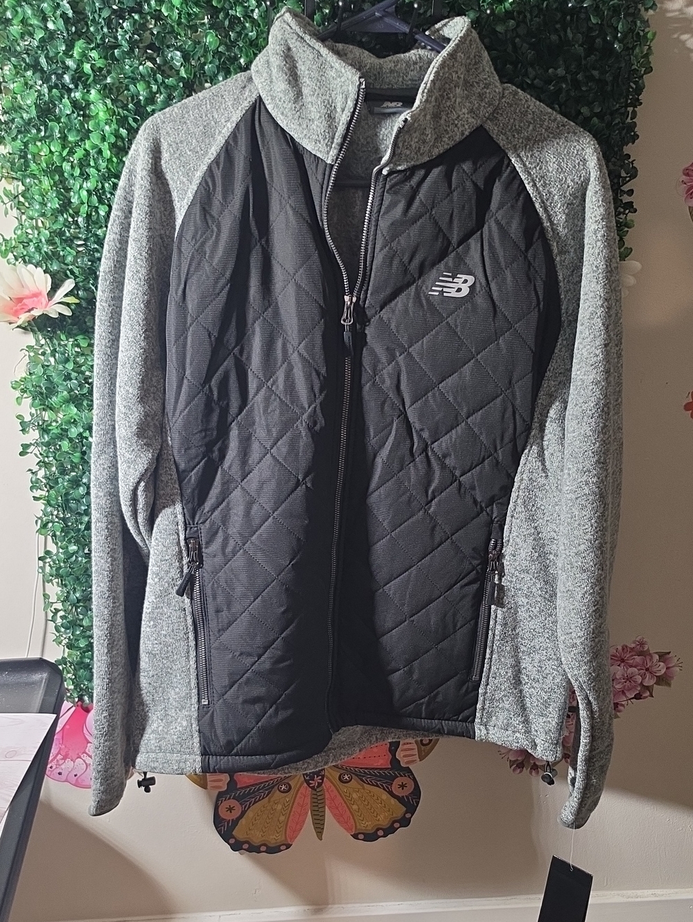 New Balance Black Quilted Front with Gray Heather Sleeves Full-Zip Jacket